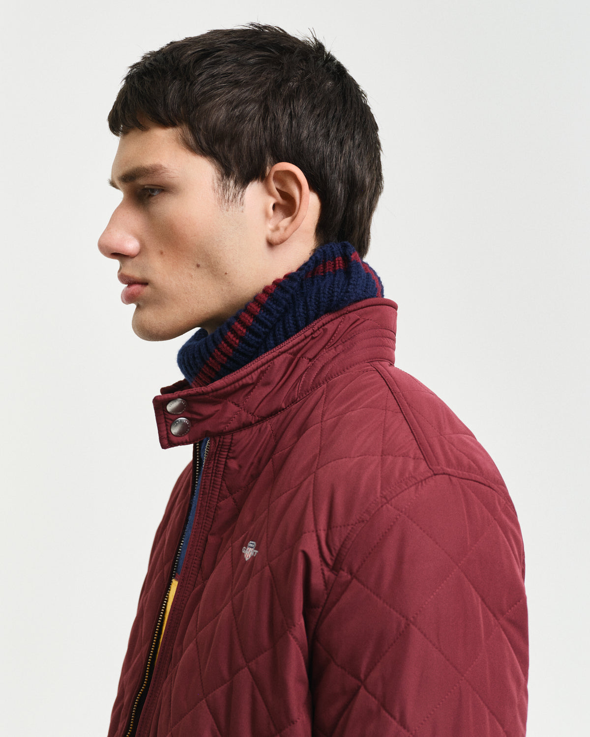 Crafted in a diamond quilting structure, this Quilted Windcheater Jacket features recycled polyester padding and is treated with a water-repellent finish. Design details include a one-way zipper at the front, snap buttons at the collar, slanted welt side pockets and an elasticated hem and cuff with a press button adjuster.