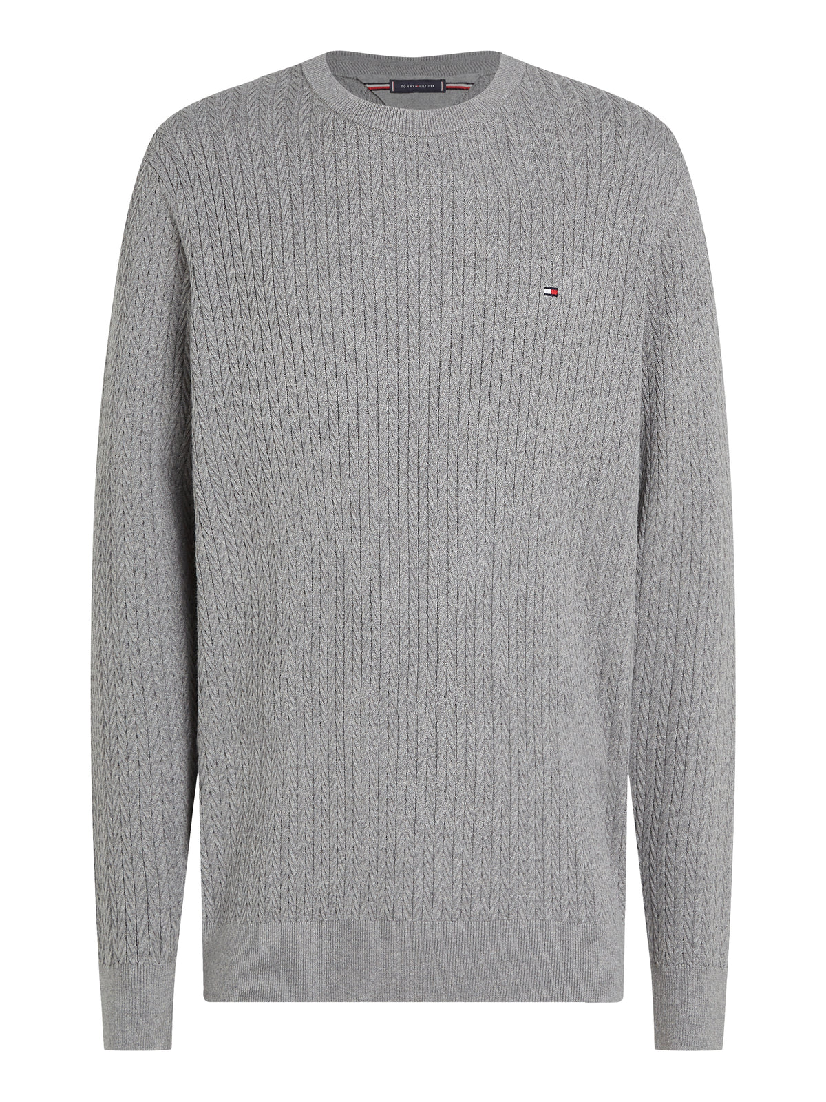 Tommy Hilfiger Herringbone Structure Crew Neck Jumper. Crafted from soft, premium fabric, this jumper features a sophisticated herringbone pattern that adds texture and depth to any casual or smart-casual outfit.